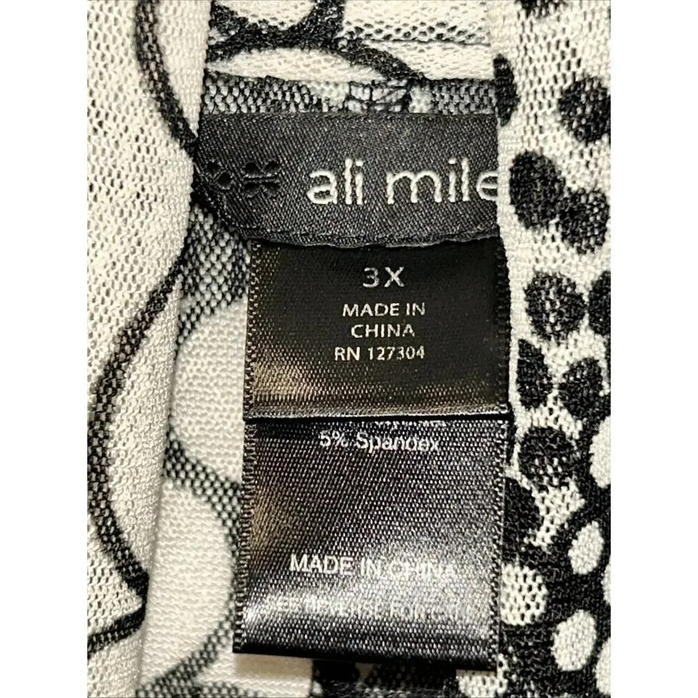 Ali Miles Cardigan Womens Plus 3X Black White Sheer Mesh Sweater Lightweight - Picture 5 of 13